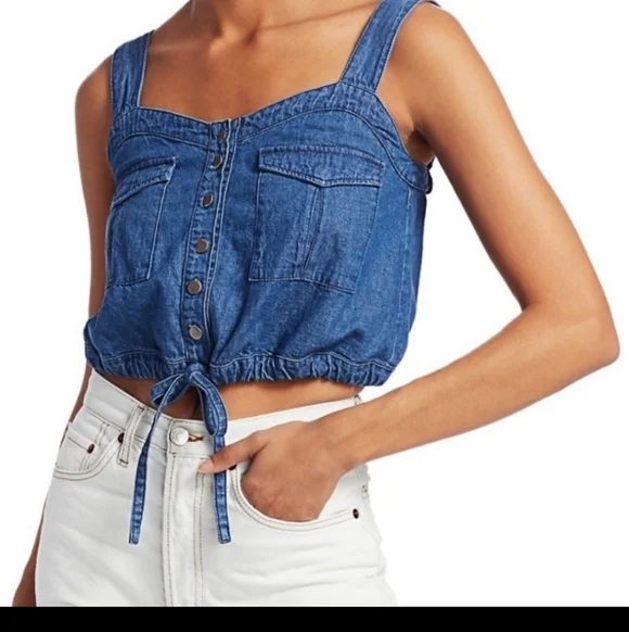 FREE PEOPLE Palm Desert denim crop top We The Free - Womens size XS - Picture 9 of 10